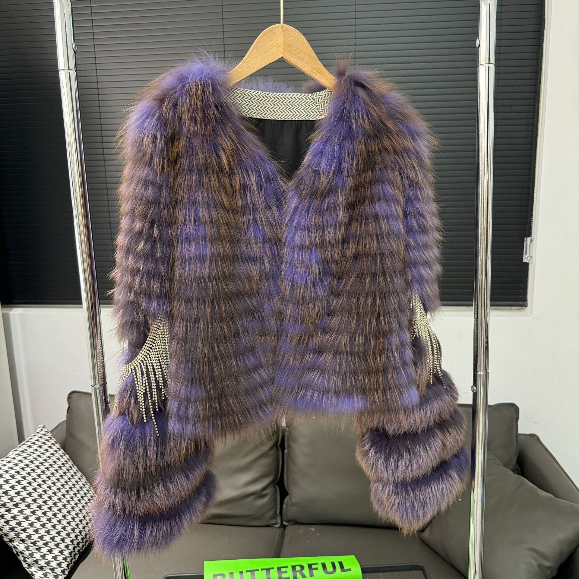 

Короткая куртка из натурального меха лисьего меха с красными лисьими полосками для женщин, новый стиль one size fits all фиолетовый