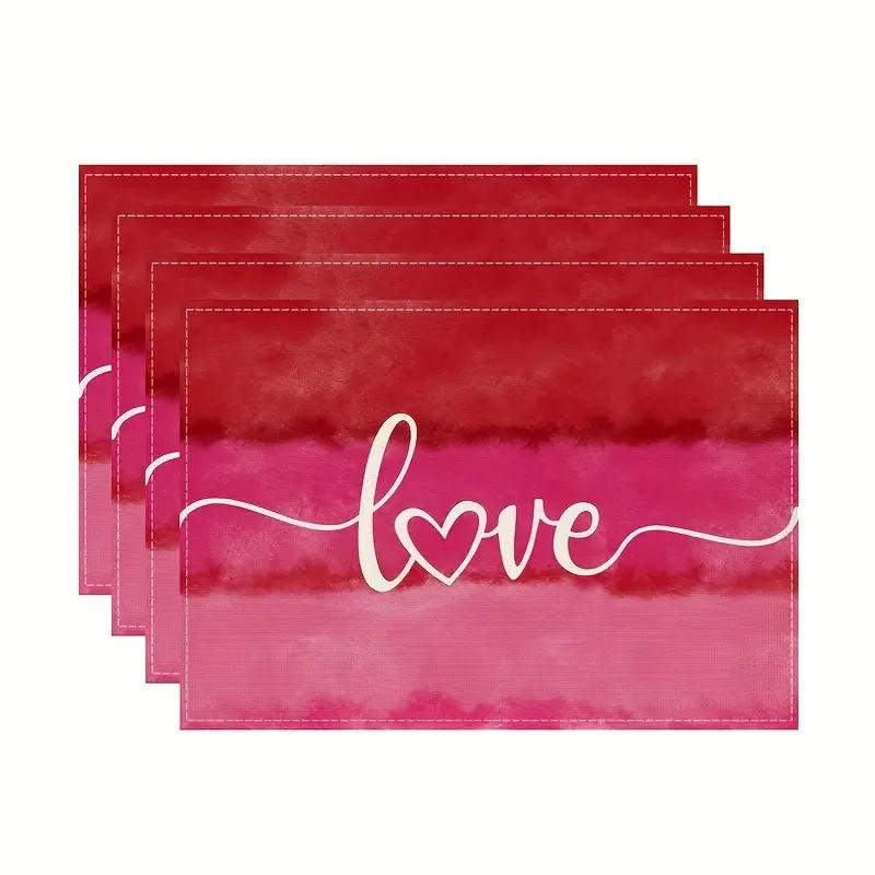 4pc Valentine's Day Placemat Pink Heart-shaped Dining Table Tea Table Decoration Anti Fouling and Heat-insulating Tablecloth