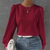 Fall Casual Solid Round Neck Long Sleeve Shirts White Women's Blouses Plus Size