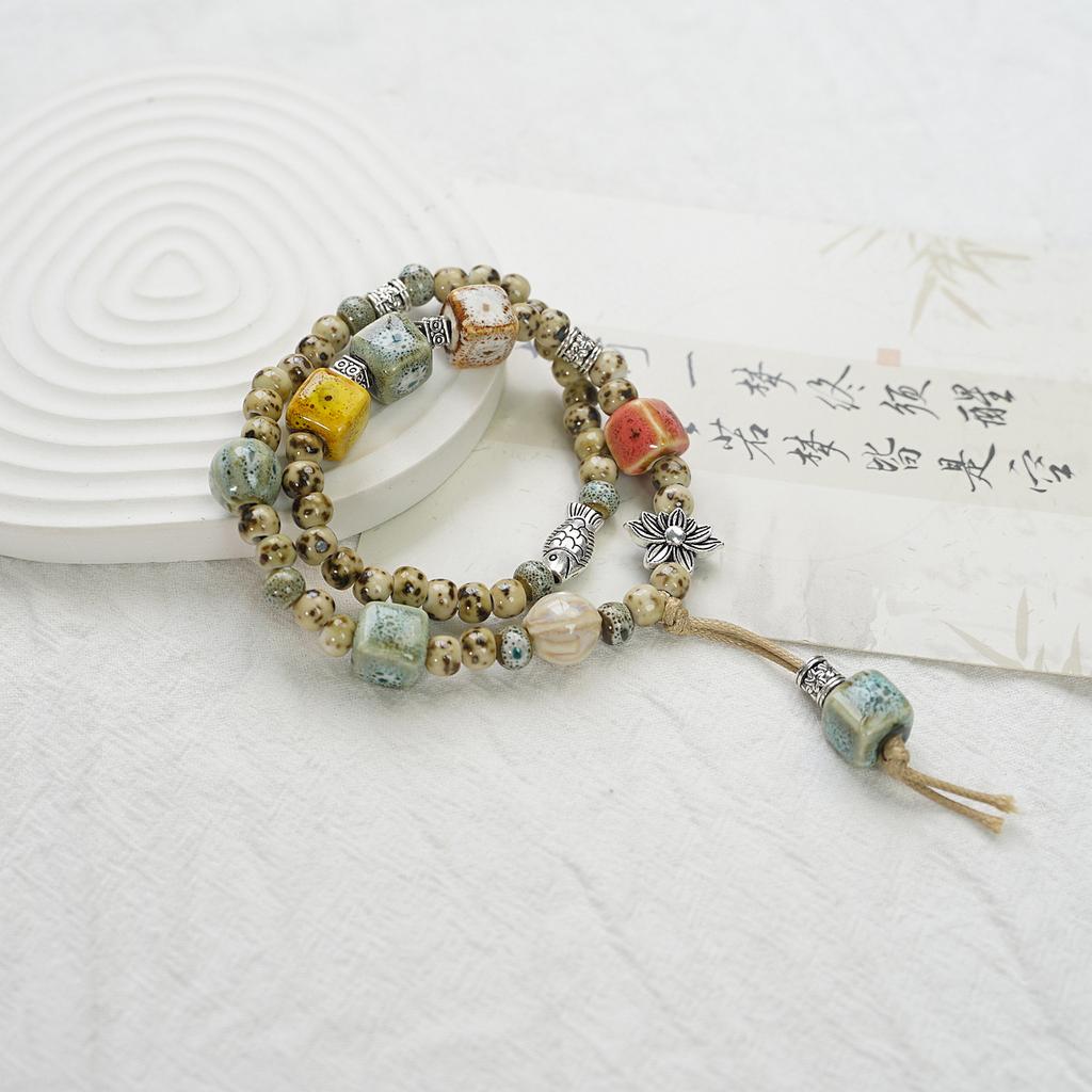 New Chinese Double-circle Ceramic Bracelet Jewelry Wholesale Ethnic Style Literary Bracelet Accessories Strictly Selected Yiwu Small Commodities