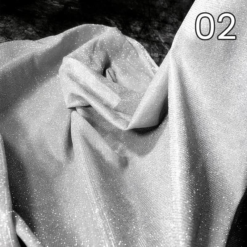 

Iridescent Shimmer Elastic Gradient Sequin Fabric Evening Party Dress Performance Clothing Background Shiny Satin Diy Sewing 50cmx150cm серебряный