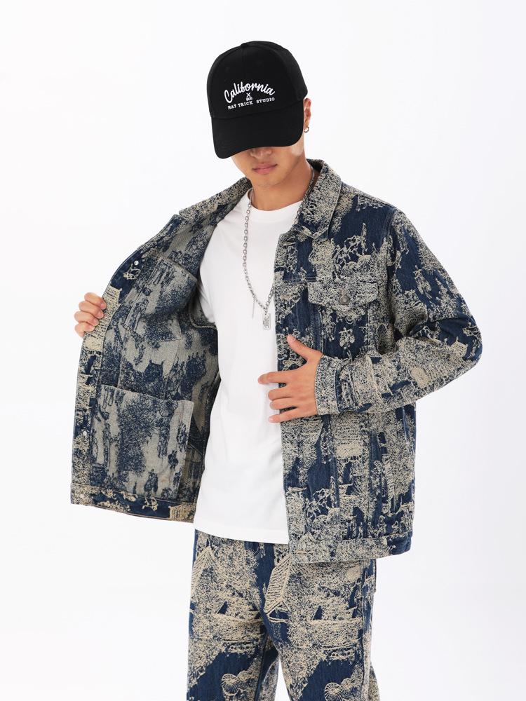 2025 Spring & Autumn Unisex High-End Jacquard Denim Jackets - American High Street Style