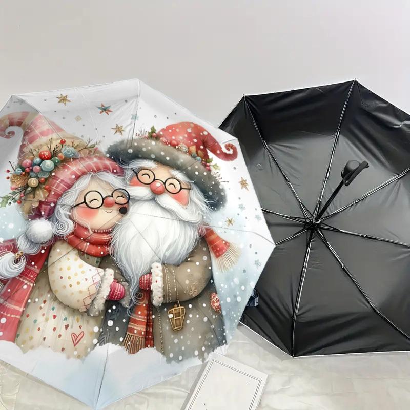 1PC Santa Claus SnowflakesAutomatic Open/Close Umbrella with Windproof, 8-Rib Sturdy Canopy, Durable Ribs, Fashionable Design, Outdoor Accessory, Fun