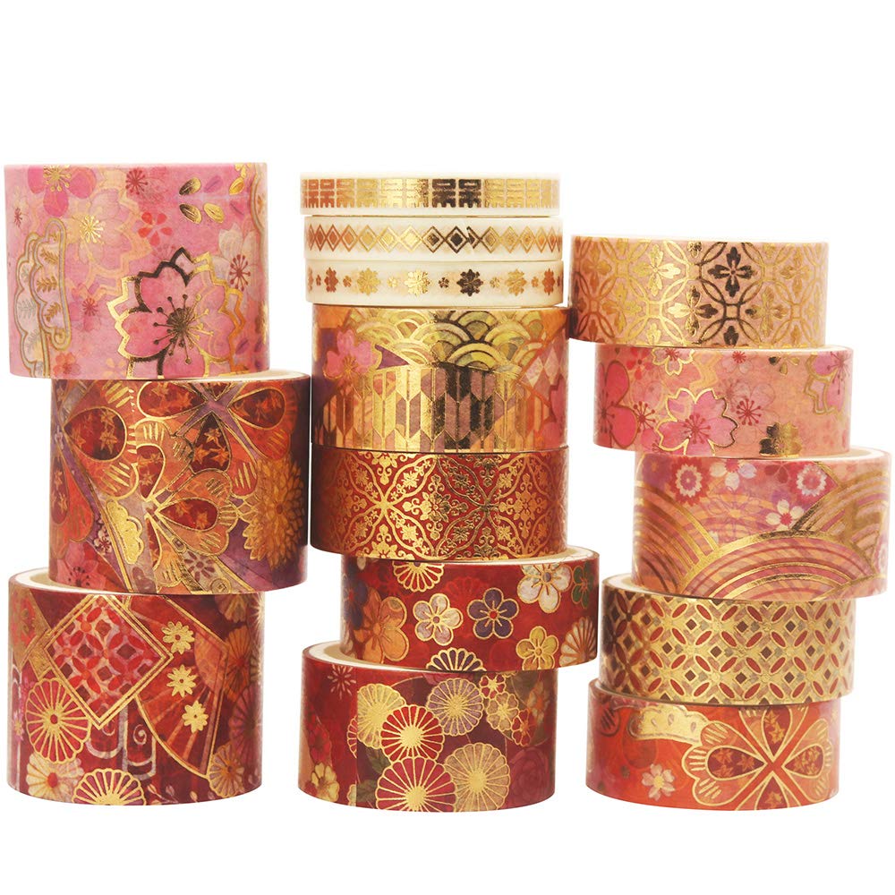 Yubbaex Gorgeous Embroidered Washi Tape with Gold Wide 15 Perfect for Gift DIY and Notebook Decorations Foil, Width, Rolls, Thin, Wrapping, Crafts,