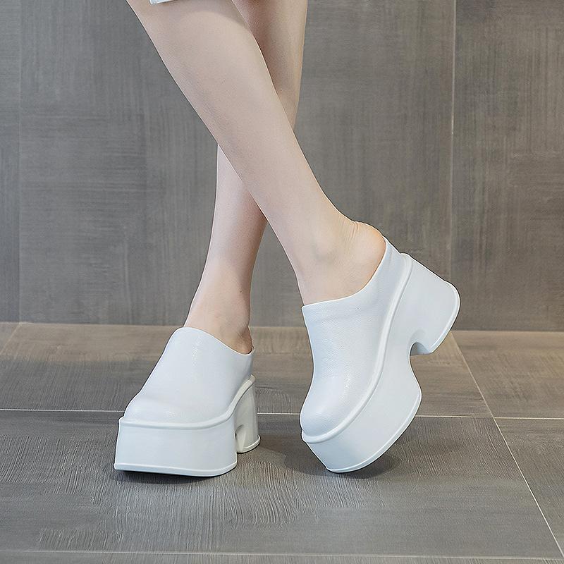 Baotou half slippers for women's outer wear in the summer of 2025, the new thick sole has a height of 11 cm, and the square head has no heel. Muffi