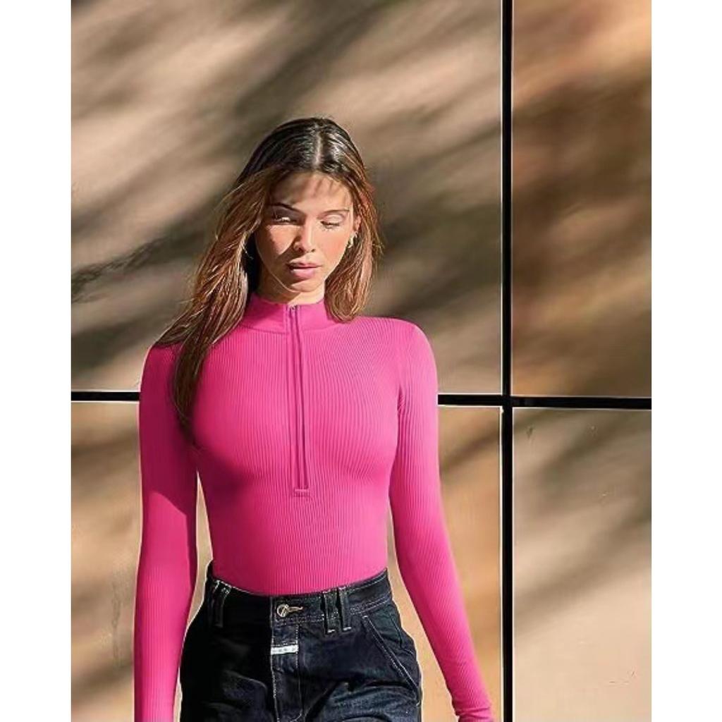 Long Sleeved Jumpsuit with Sexy Ribbed Front Zipper, Long Sleeved Top, Jumpsuit