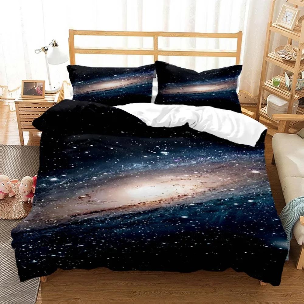 Space Star Bedding Set 2-3Pcs Bedroom Quilt Cover Set Single Double Size Polyester Duvet Cover Pillowcase for Adult Boy Girl