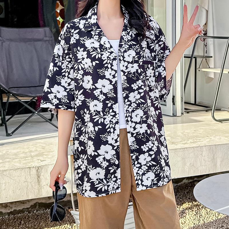 

Винтажная блузка из шифона в стиле Гонконга 2025 года с цветочным принтом – Женский летний топ с коротким рукавом, с принтом черных лепестков L