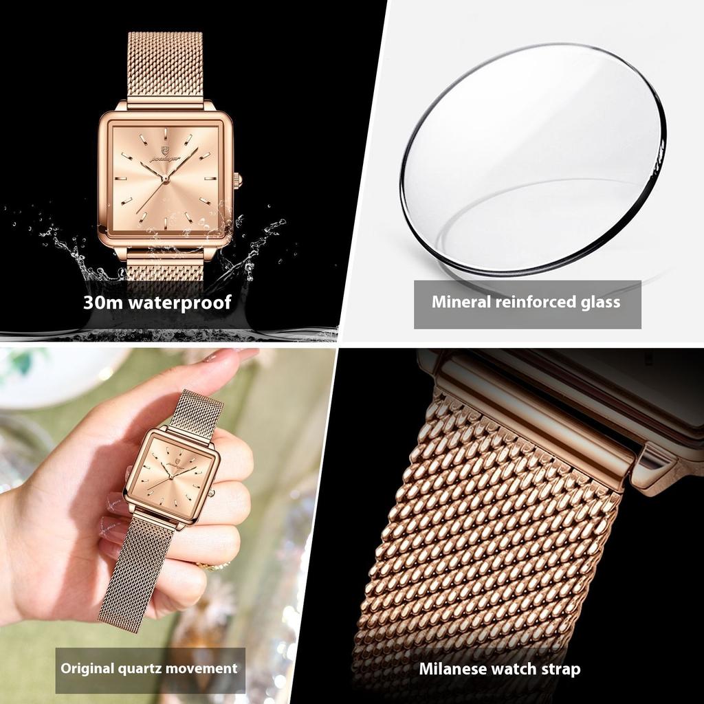 Top Brand New Women's Watch Small Square Watch Ultra-thin Fashionable Quartz Mesh Belt Watch