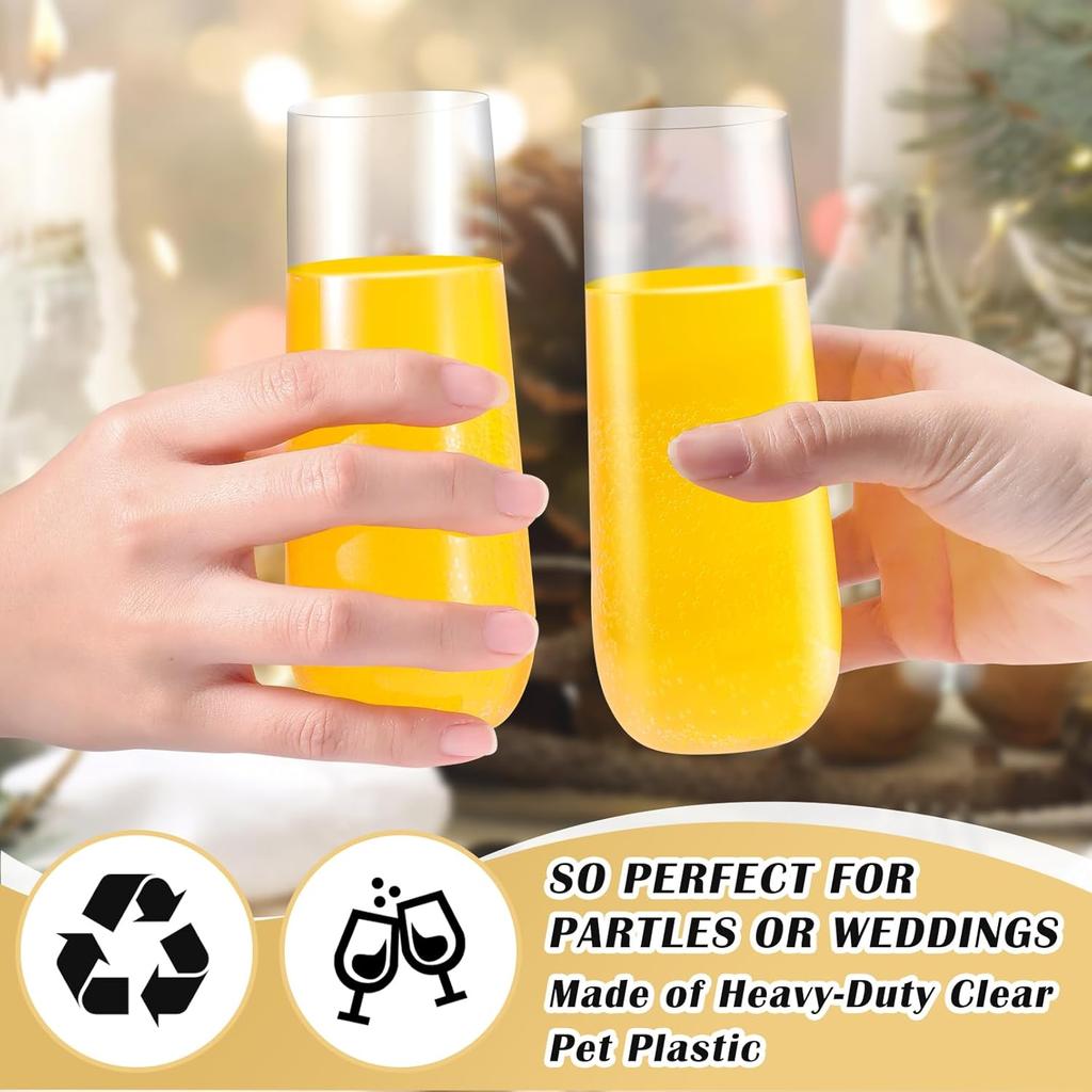 15 Stück BPA-frei 9oz Flöte Recycelbar Unzerbrechlich & Klarer Kunststoff Sektgläser Flöte Party Weinprobe Hochzeit Silvester