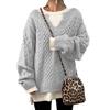Brown Cable Knit V-Neck Loose Fit Long Sleeve Sweater