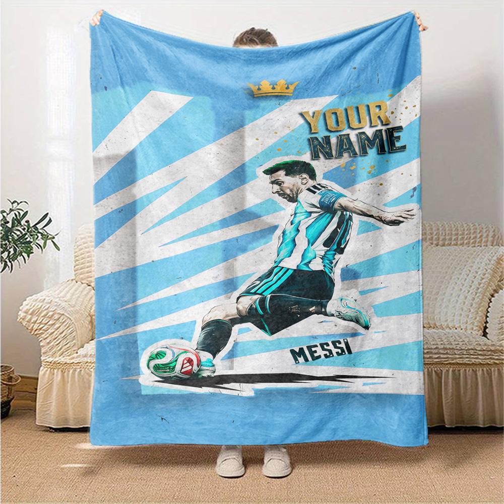 Football Messi Personalized Text Blanket Gift Customizable Blanket Soft Warm Cozy Throw For Picnics Nap Bed Sofa Ideal for All Seasons