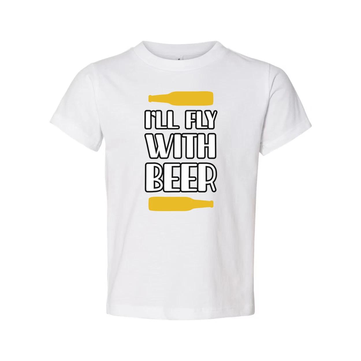 

Unisex Beer Graphic T Shirt With Bottle Illustrations Printed Front I Will Fly W M
