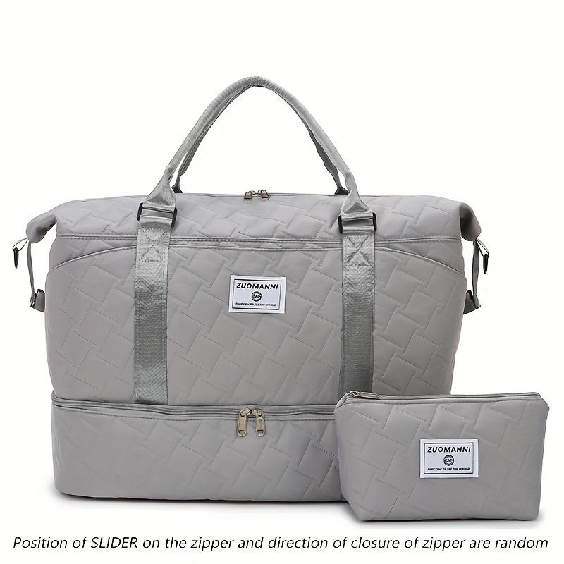 2pcs Set Large Capacity Travel Duffel Bag with Shoe Compartment and Cosmetic Pouch, Casual Nylon Gym Bag, Weekend Overnight Handbag