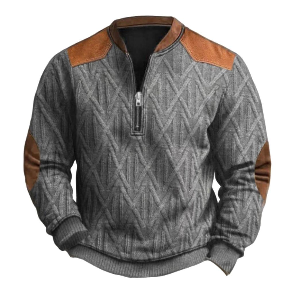 Men's Casual, Trendy, Retro American- Printed Round-neck Long-sleeved Half-pull Hoodie