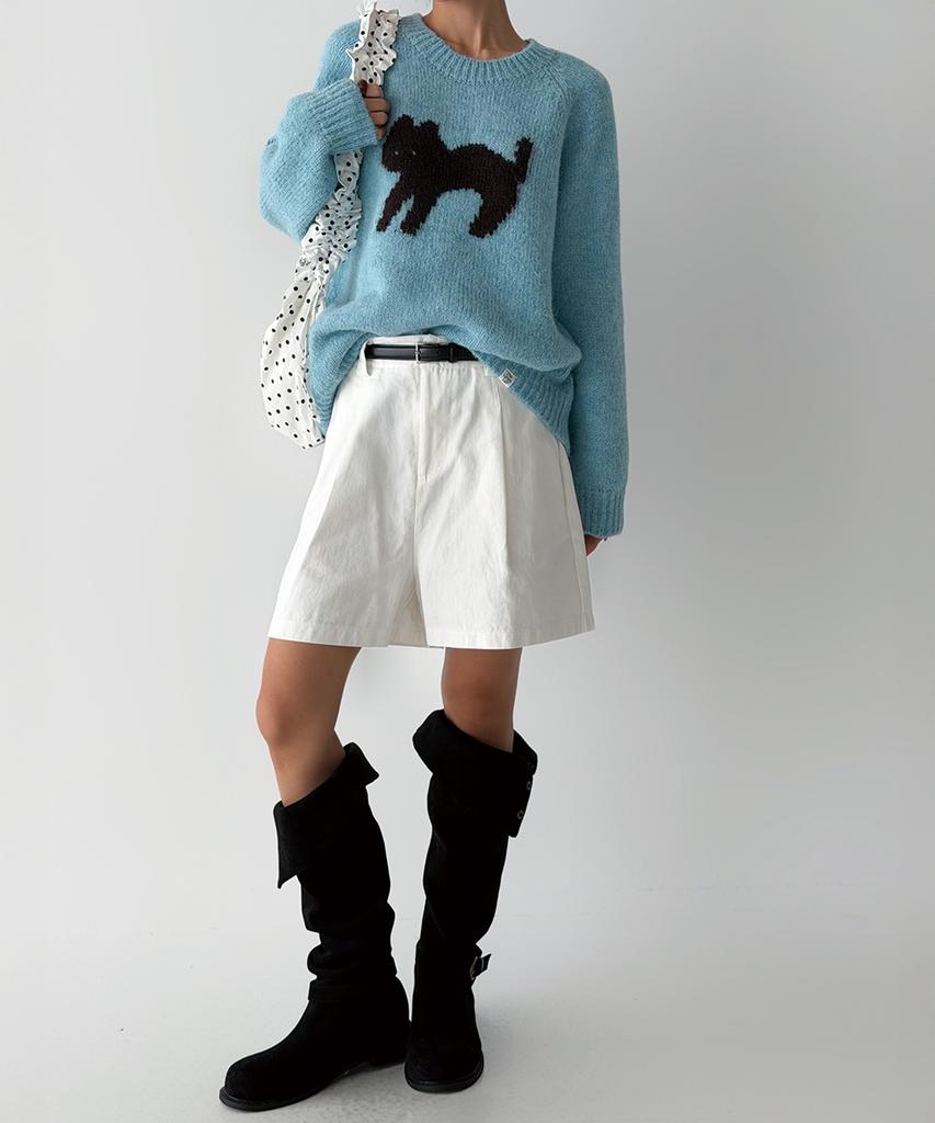 THE GREEN LAB Katze Jacquard Pullover [Blau]