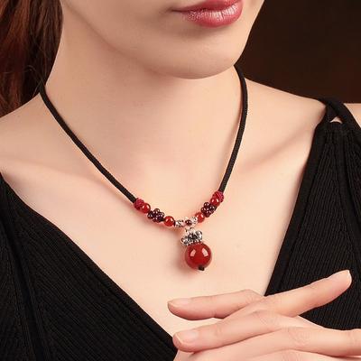 GemChic femeii nou vintage simplu agat roșu mărgele pandantiv colier lanț modă ziua de naștere bijuterii cadou de Crăciun