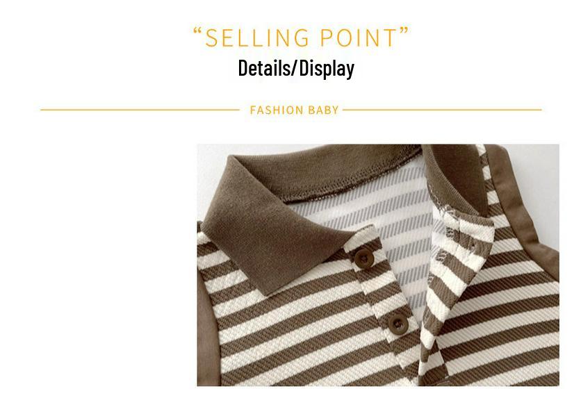Unisex Infant Striped Sleeveless Romper with Lapel and Snap Crotch