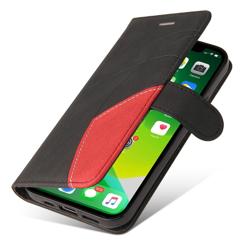For iPhone 15 Leather Case Wallet Stand Color Splicing Phone Cover