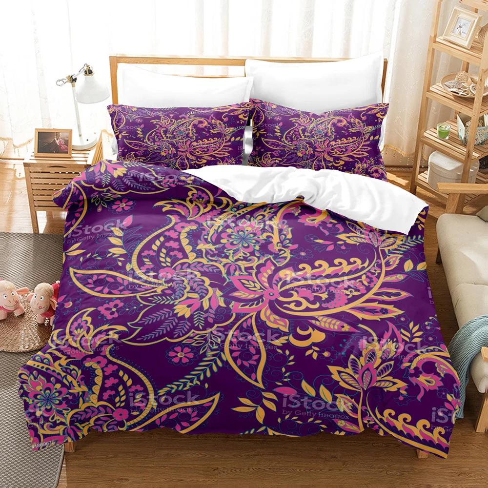 3D Print Purple, Pink, Blue, Green Mandala Duvet Cover Set Datura Jacquard King Size Bedding Sets For Home Dormitories,hotel Bed