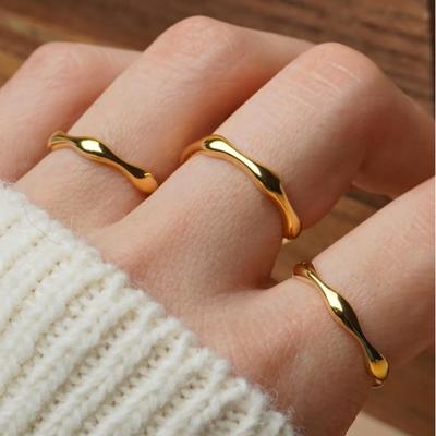Ripple Stainless Steel Rings For Women Gold Color Chunky Band Stackable Silver Stacking Irregular Wave Minimalist Jewelry Set