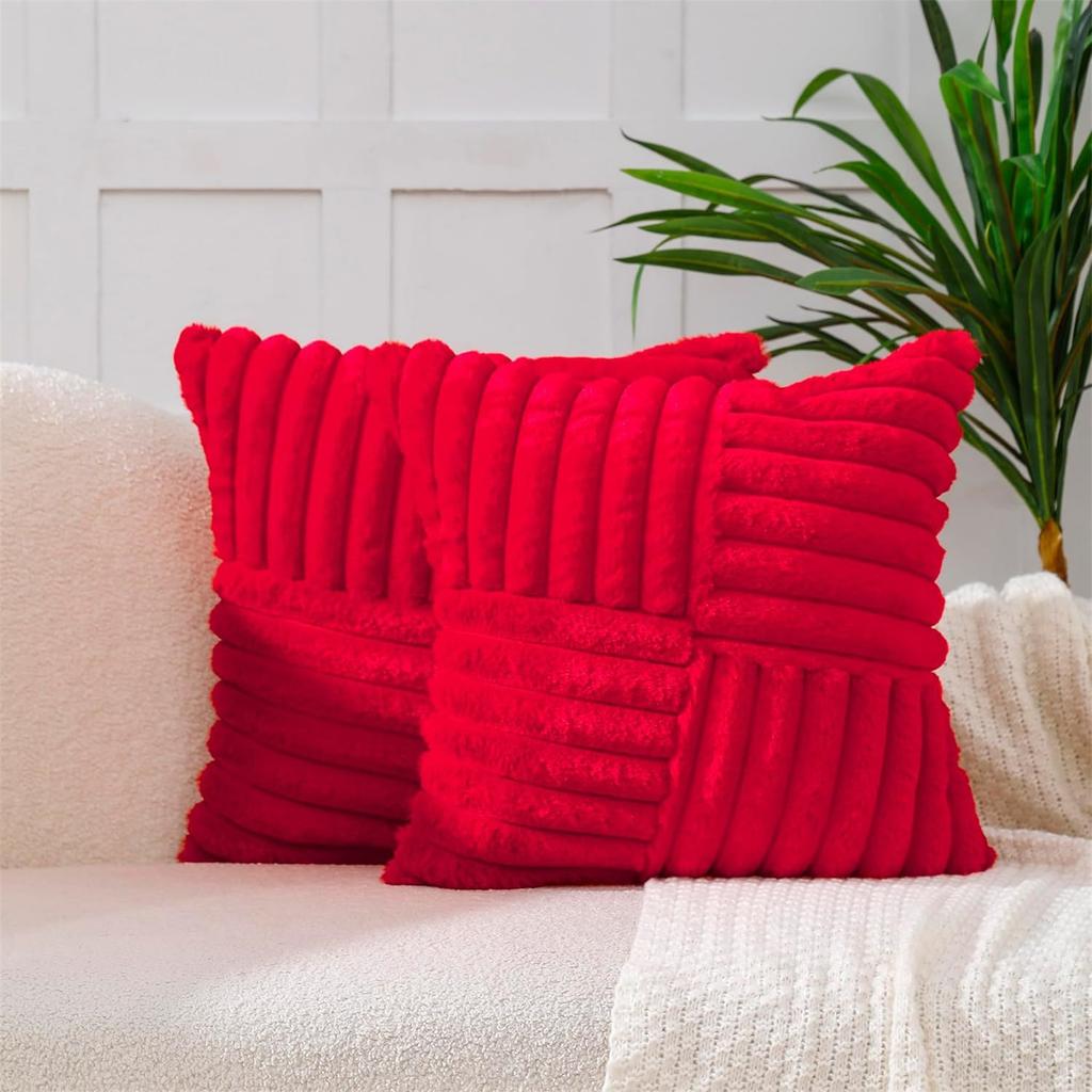 Decorative Throw Pillowcase, Patchwork Design, 18 X 18 Inches, Soft Striped Throw Pillowcase, Suitable For Sofas, Beds, Living Rooms