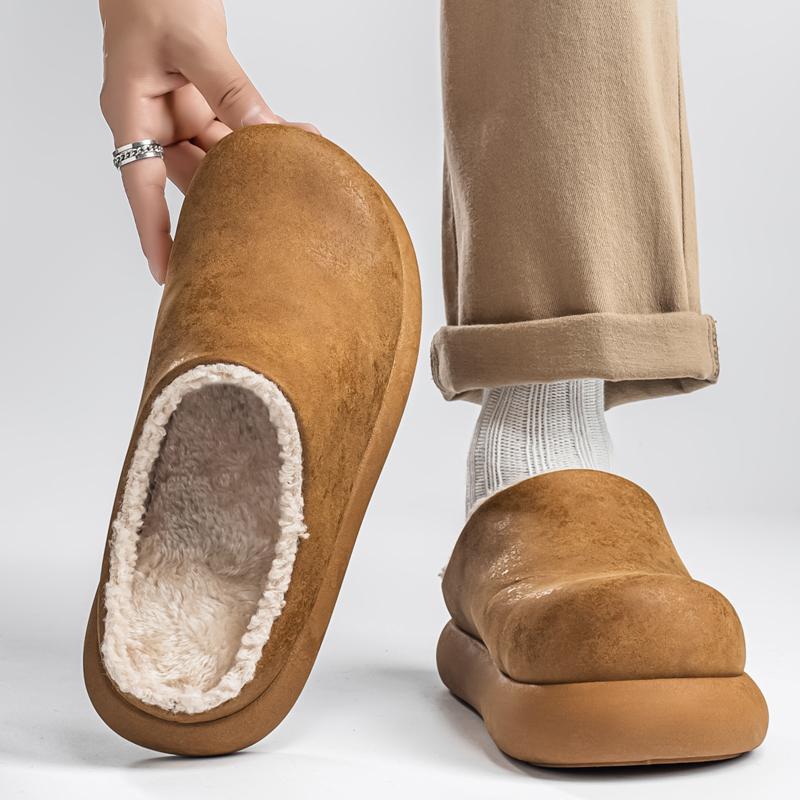 Зимние теплые мужские хлопковые повседневные туфли Удобные снегоступы Мужские домашние тапочки Полулоферы с мехом Без шнуровки Легкие плоские туфли 39 коричневый 3580₽