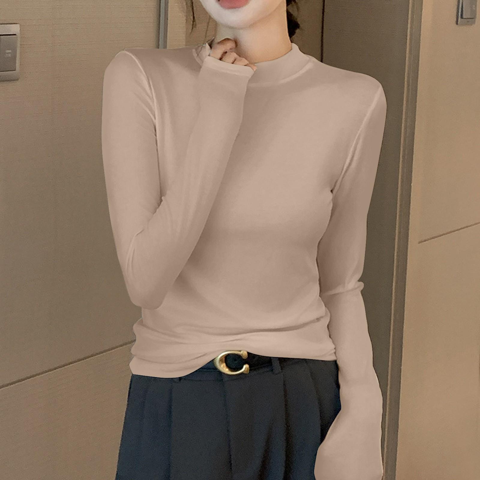 

Женская однотонная однотонная футболка с полувысоким воротом и длинным рукавом XXL хаки