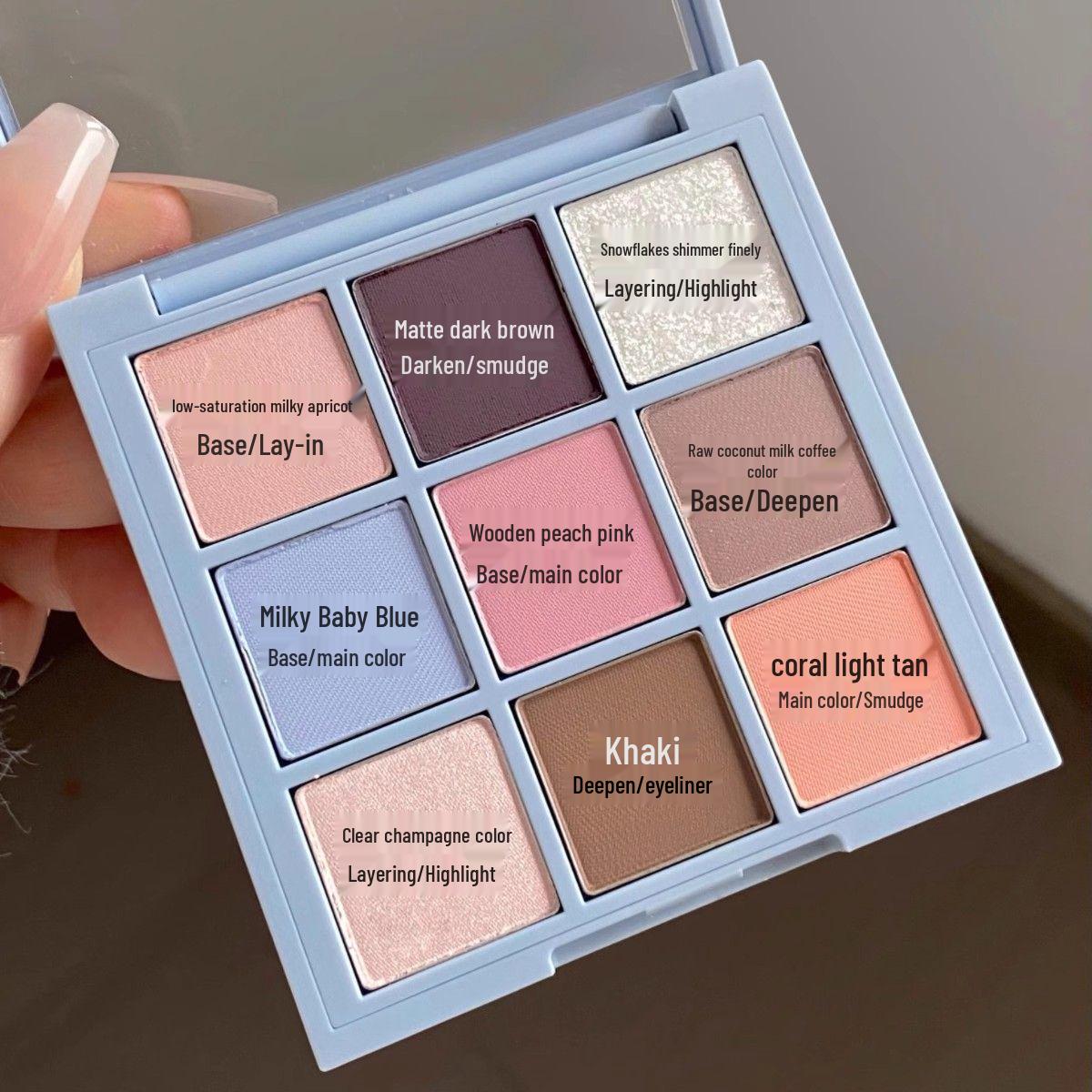 

Kappel Nine-Color Waterproof Earth Tone Eyeshadow Palette – Blue/White, Non-Powdery, High Pigment, Open Eyeshadow. 35g