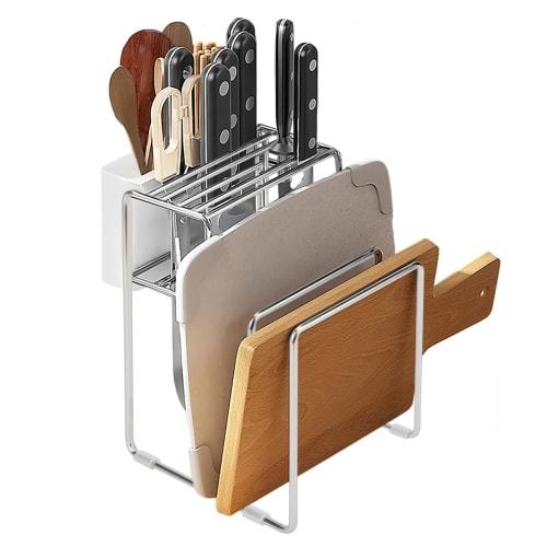 DEWEL Stainless Steel Knife Stand, Cutting Board Stand, Knife Case, Space-Saving, Breathable, Rust-Resistant, Multi-Functional Storage for Knives, Cut