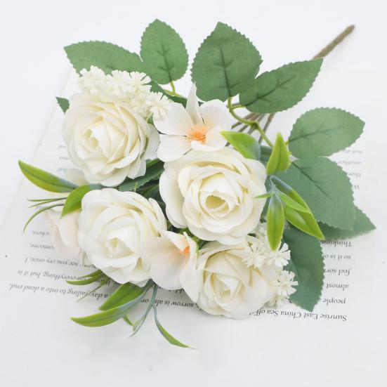 Simulated Roses Artificial Flowers Bouquet Real Touch Fake Roses for Home Wedding Office Decor Faux Silk Flowers All Year Round Bouquet for