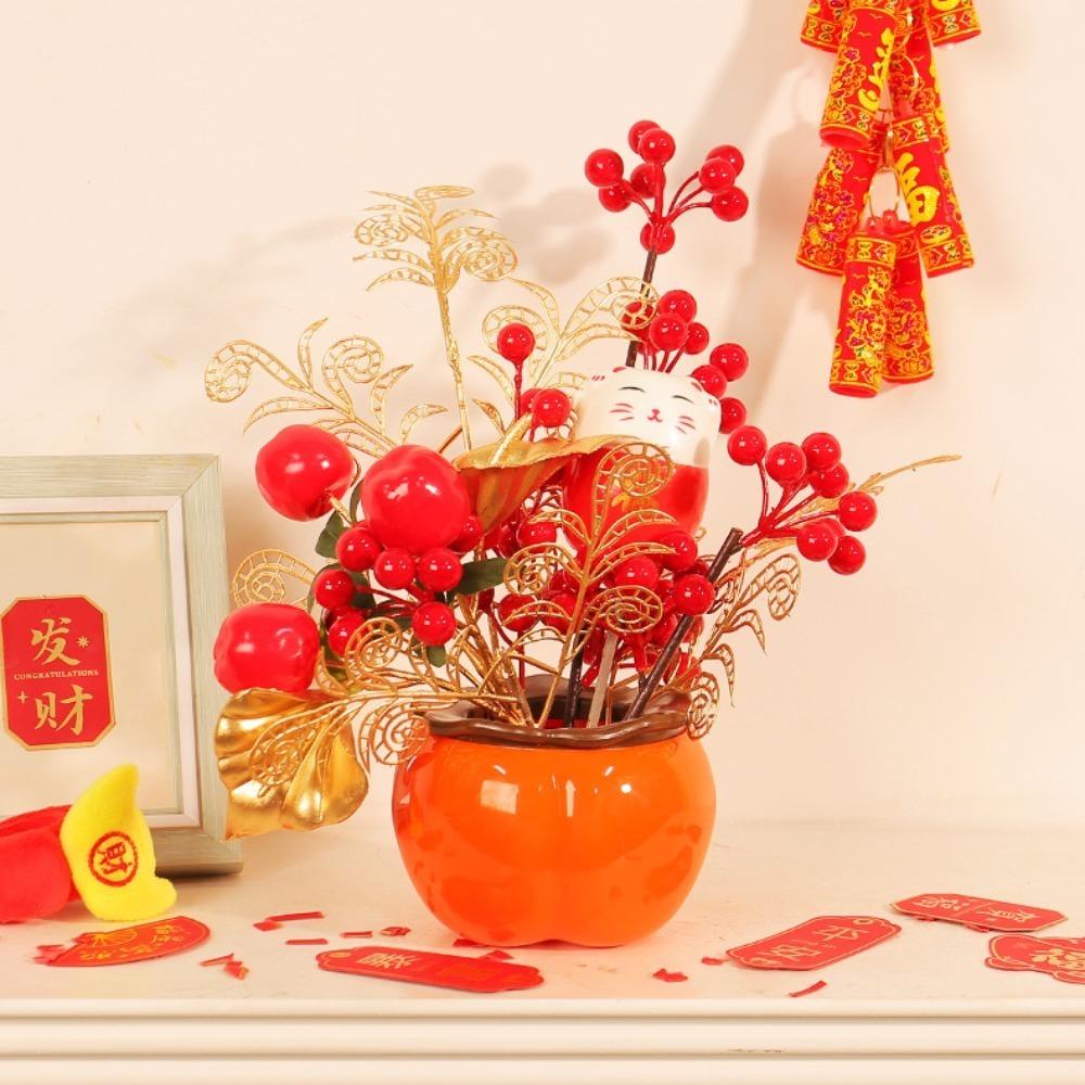 

Plastic Flower Arrangement Iron Wire Simulated Potted Plants Chinese New Year