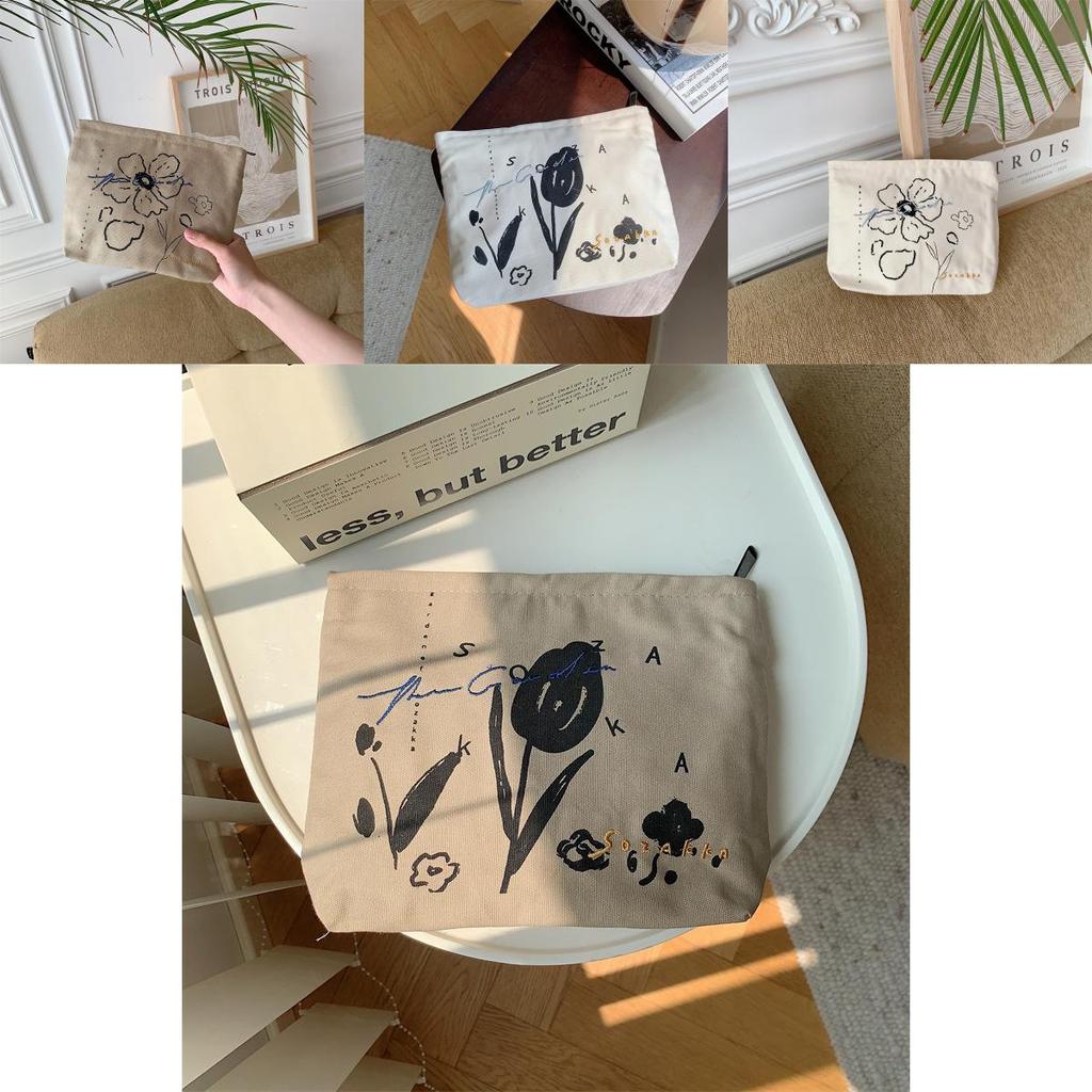 Japanese Floral Embroidery Portable Large Capacity Cosmetic Bag Street Fashion Canvas Lipstick Storage Bag