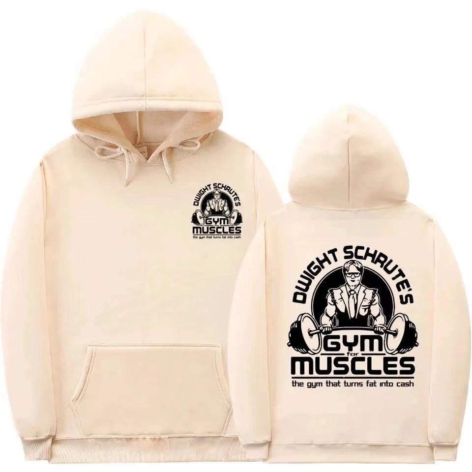 Dwight Schrute's Gym for Muscles The Gym Tha That Turns Fat Into Cash Moletom com capuz estampado dupla face unissex feminino moletom grande unissex