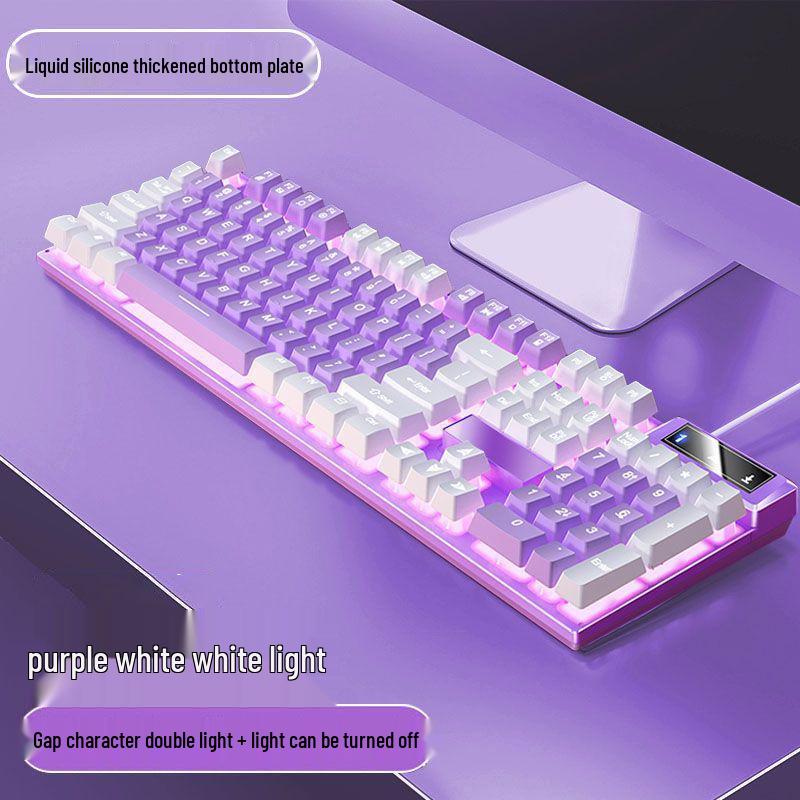 Blue & White Backlit Gaming Keyboard - Full Size Mechanical Feel, Wired USB