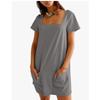 Women's Square-neck Short-sleeved Fashionable Short Skirt Pocket Casual Dress