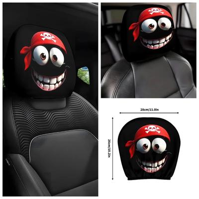 2PCS Pirate Cartoon Car Headrest Covers with Funny Expressions Retractable Easy Install Universal Fit Must-Have