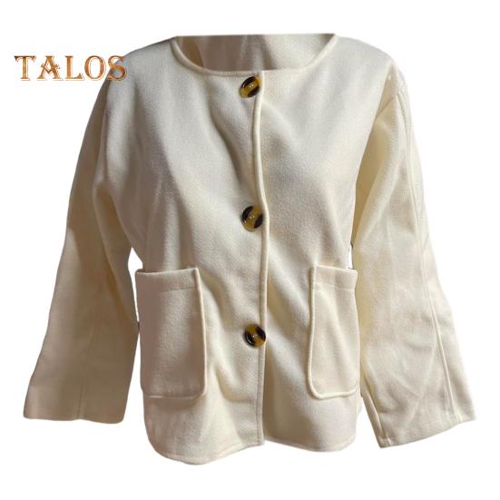 Fall Winter Women Jacket Crew Neck Single-breasted with Side Pockets Loose Short Type Woolen Jacket Shopping Commuting Daily Coat