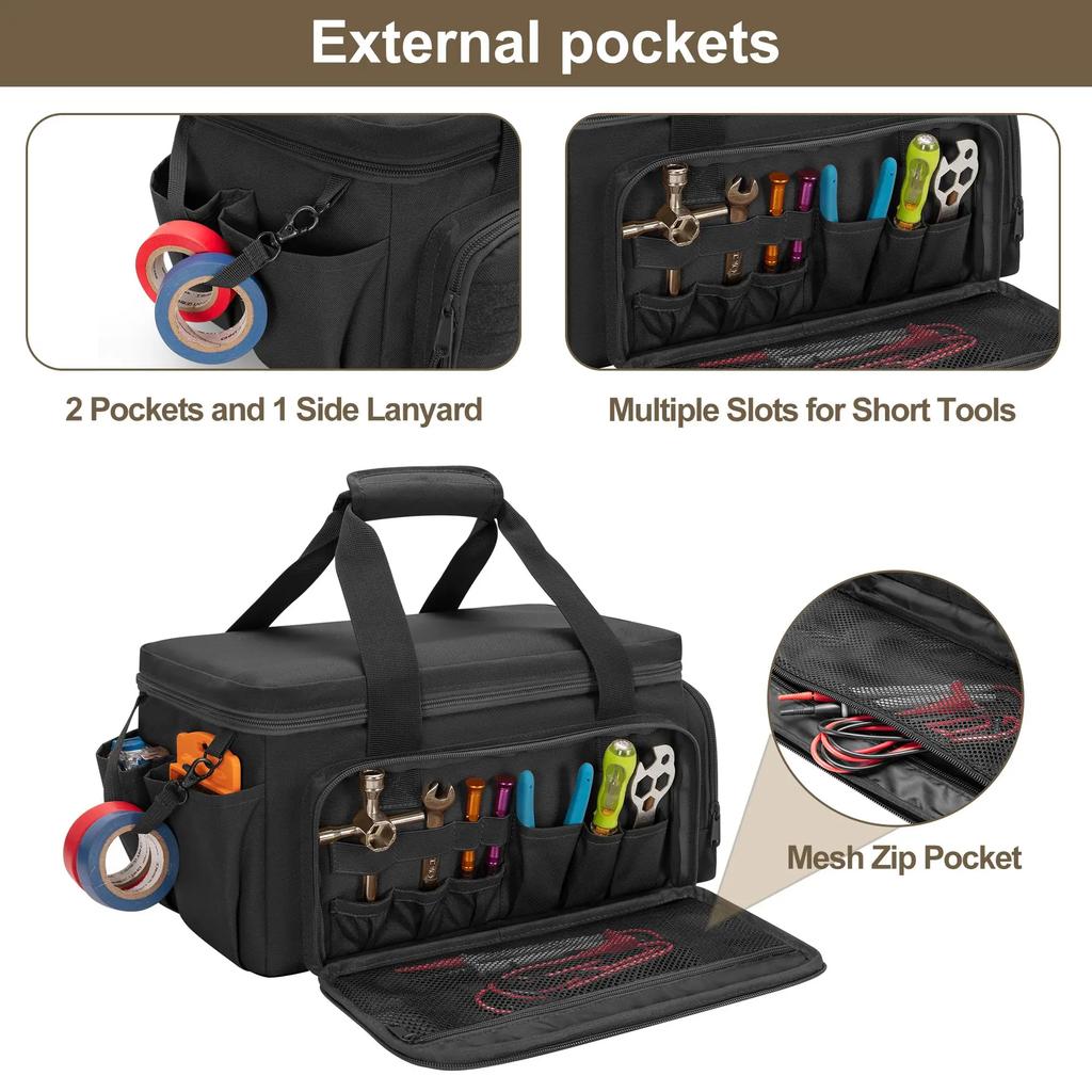 Upgraded 600D 14" Heavy Duty Tactical Tool Bag with Strap Non-Slip Base Multipurpose Work Organizer for Handyman,Carpenter