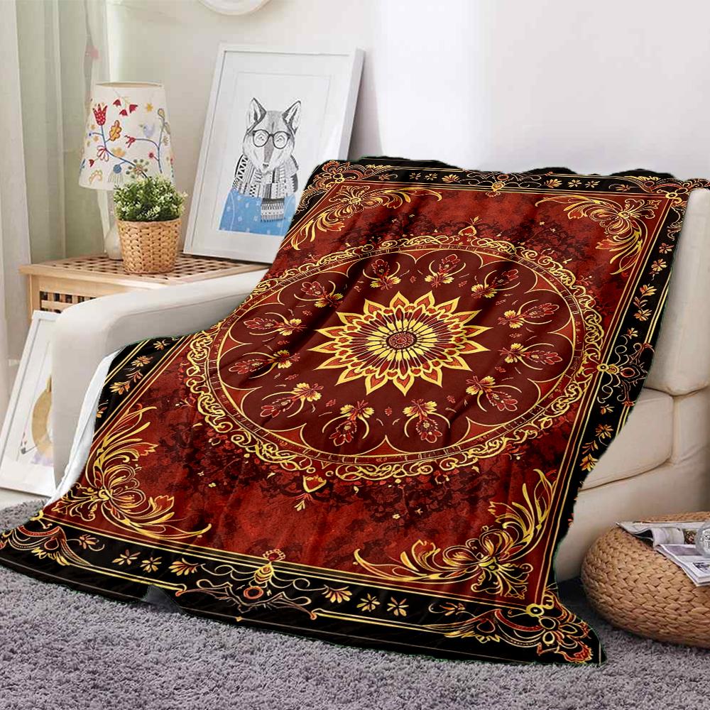 1Pc Golden Mandala Blanket Soft And Comfortable Casual Warm Camping Travel Christmas Halloween Xmas Gift M928684