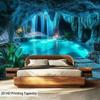 Realistic Turquoise Blue Cave Waterfall Pool Themed Tapestry Polyester Fiber Wall Hanging for Home Decoration Party Wedding