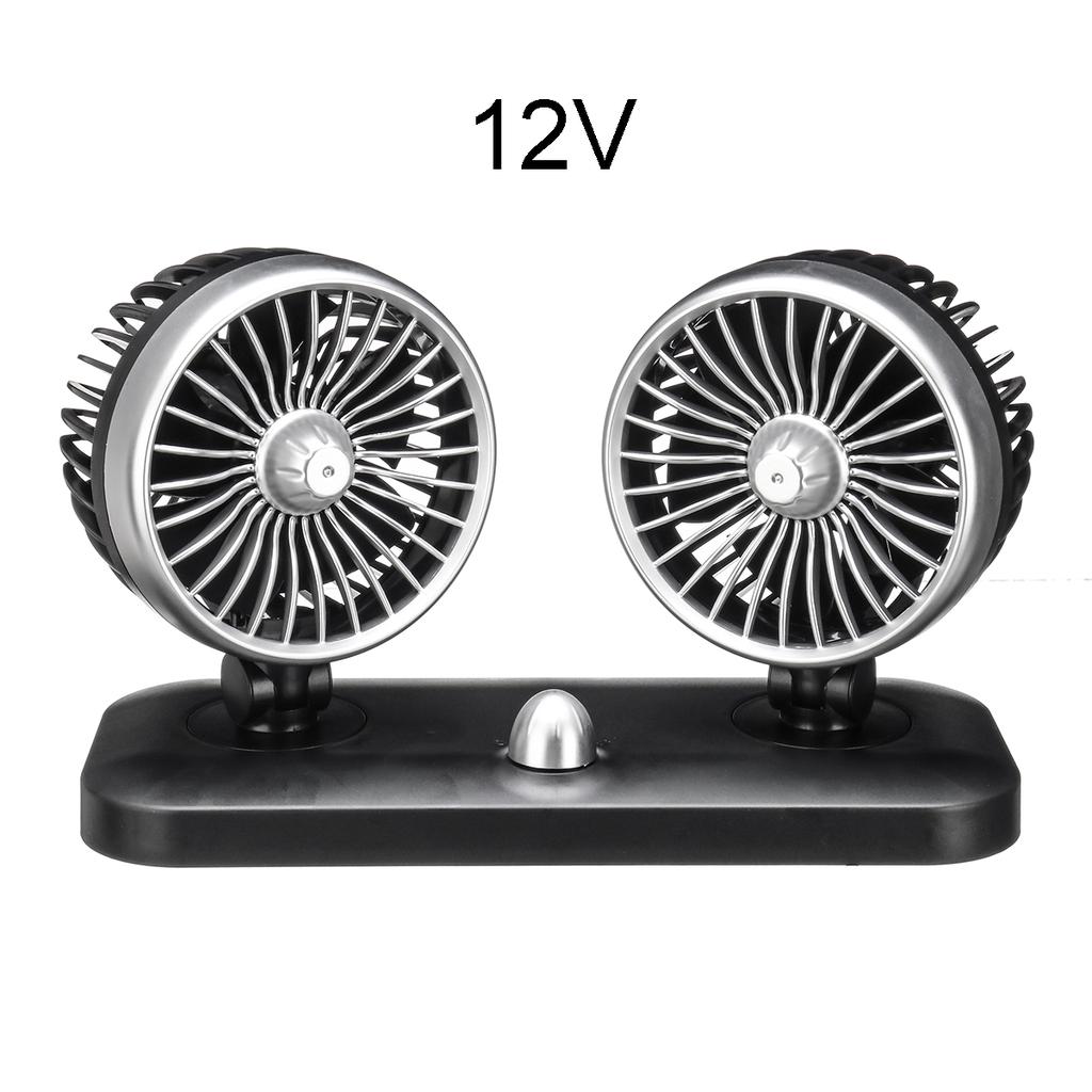 Přenosný nastavitelný ventilátor do auta s dvojitou hlavou 12V/24V, rotující oscilační ventilace palubní desky