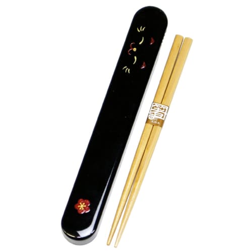 

Tatsumiya Cat Chopstick Case and Chopstick Set, Black Cat Design