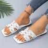 Fashion Women Slippers Women Square Toe Crystal Flat Shoes Lightweight Outdoor Daily Slippers Slip on Fashion Sandals Trend Slides Women