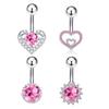 Fashion Sexy Pink Zircon Heart Belly Button Rings For Women Girls Stainless Steel Heart Navel Piercing Barbell Cute Belly Rings