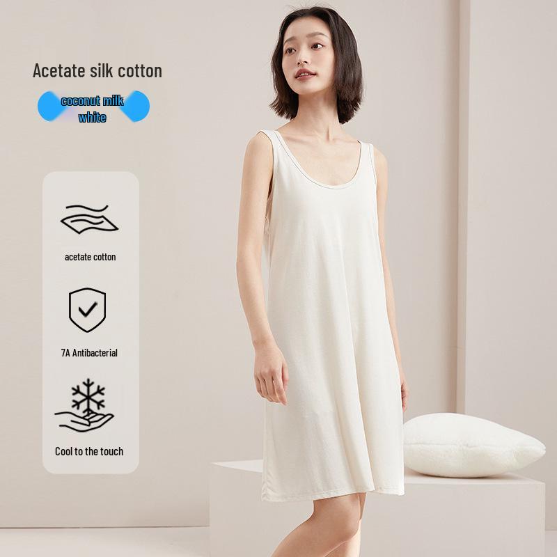 

Женская летняя ночная сорочка средней длины на тонких бретелях с охлаждающими бюстгальтерными вкладышами M