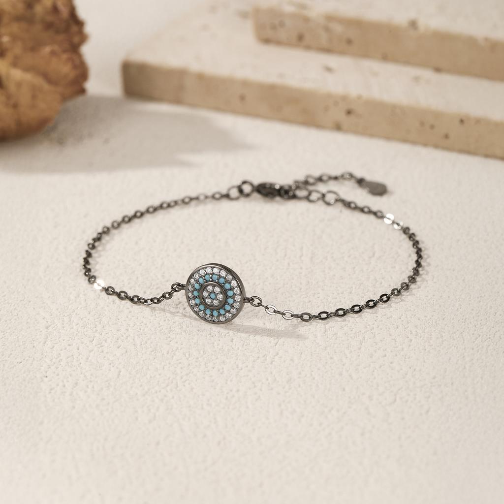 MODIAN Round Turquoise Black Golden Eyes Bracelet 925 Silver Punk Link Chain Bracelet For Women Hip Pop Fine Jewelry