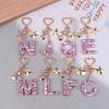 Cute  Bling Keychain A To Z Initial Letter Love Heart Star Pink For Women Girls Bag Cup Pendant Key Chain Accessories