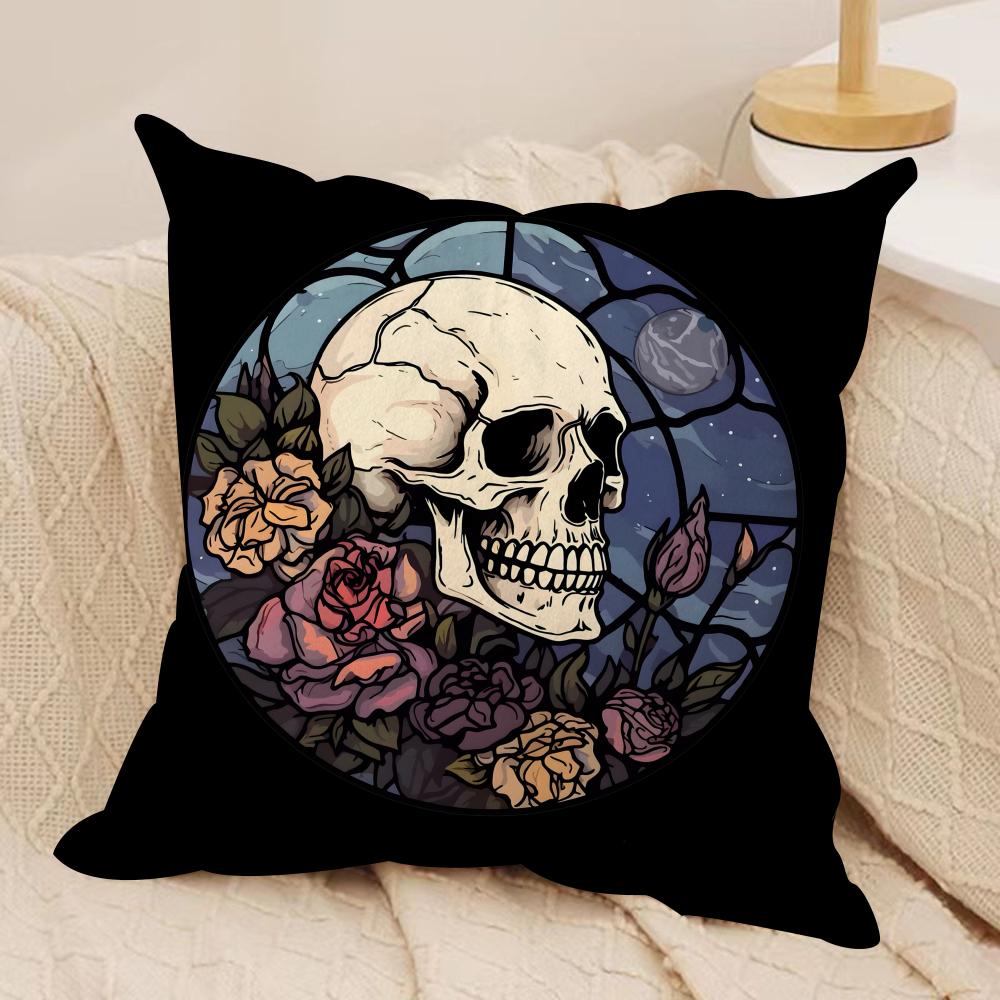Cool Skull Heart Cushion Cover Silky Short Plush DoubleSided Printed Pillow Case for Sofa All Seasons Home Decor Gift