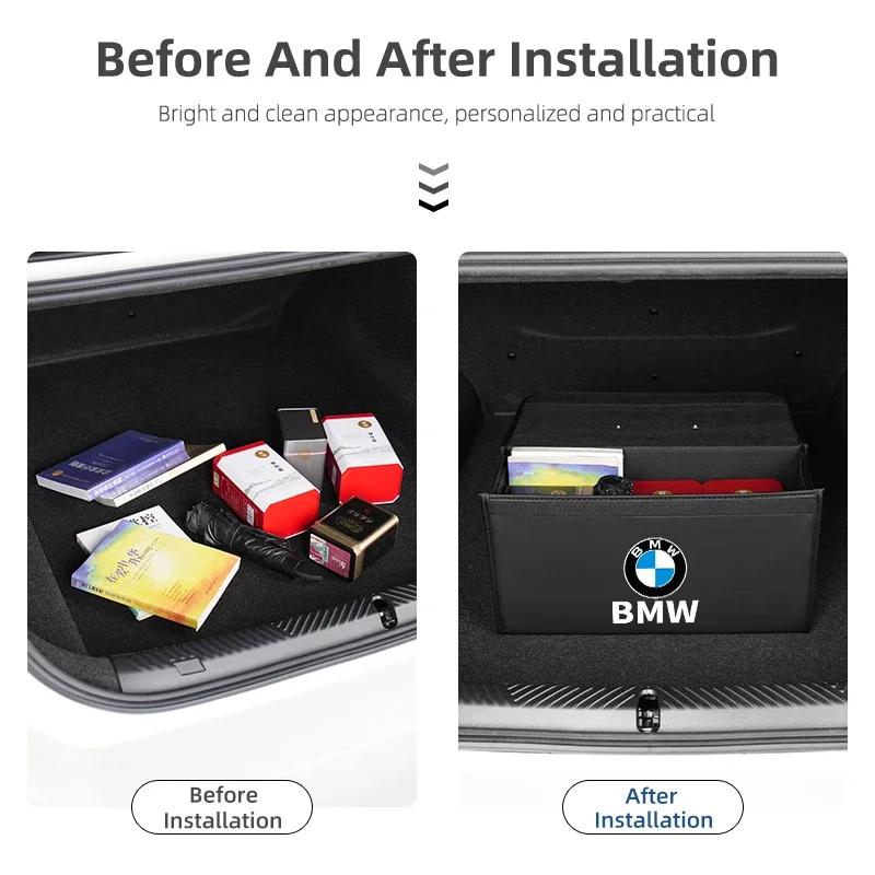 KWYP9 Hot Car Trunk Storage Bag Leather Camping Box Collapsible Auto Emblem Organizer Accessories For BMW M Performance M5 E36 E6